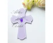 croix médaille émaillée parme