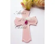 croix médaille émaillée rose