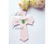 croix médaille émaillée rose/vert