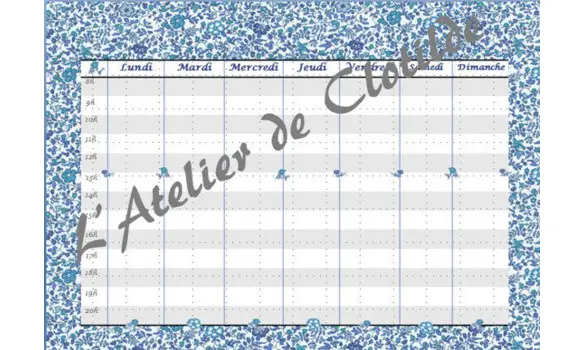 Emploi du temps effaçable bleu