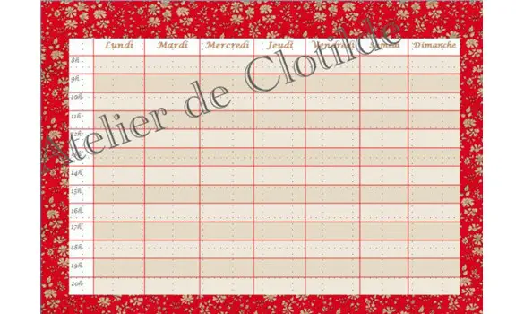 Emploi du temps effaçable rouge