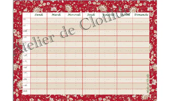 Emploi du temps effaçable Provence rouge