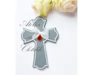 croix médaille émaillée gris/rouge