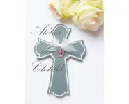 croix médaille émaillée gris rose